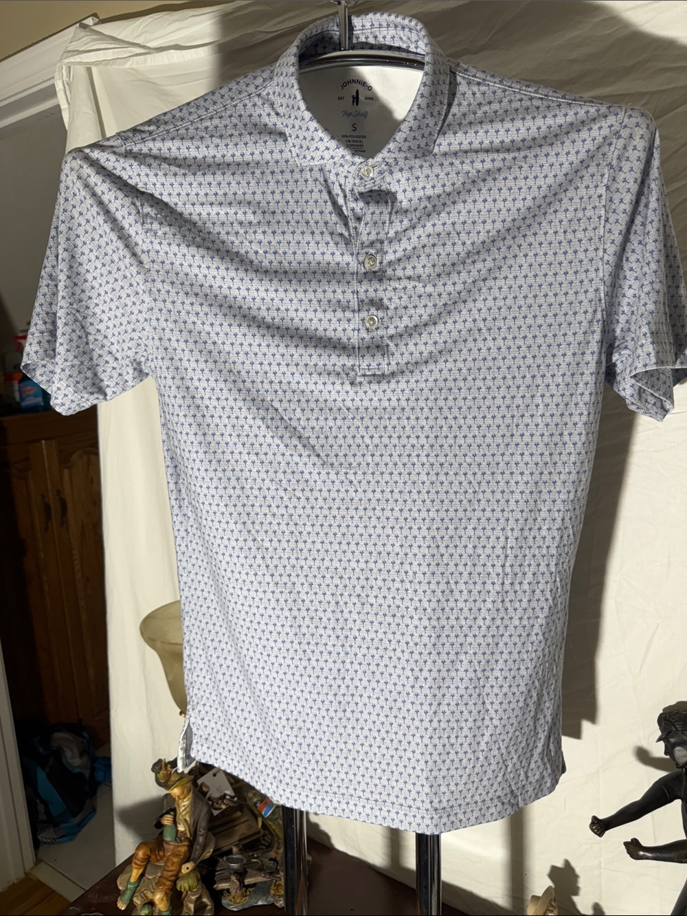 johnnie-O Light Blue and White Microprint Short Sleeve Polo